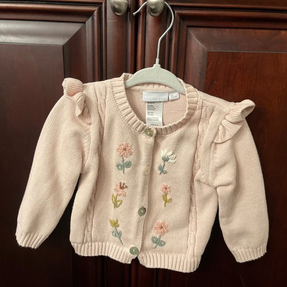 Elegant Baby Other - Elegant Baby Blush Floral Embroidered Knit Baby Cardigan Size 12 months